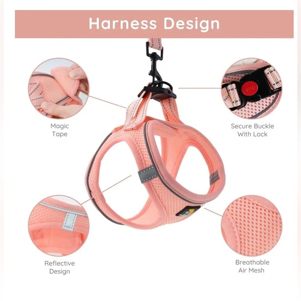 New- Bella & Pal Pink  Pet Harness & Leash Set  Safety Lock  16-18 inch Chest
